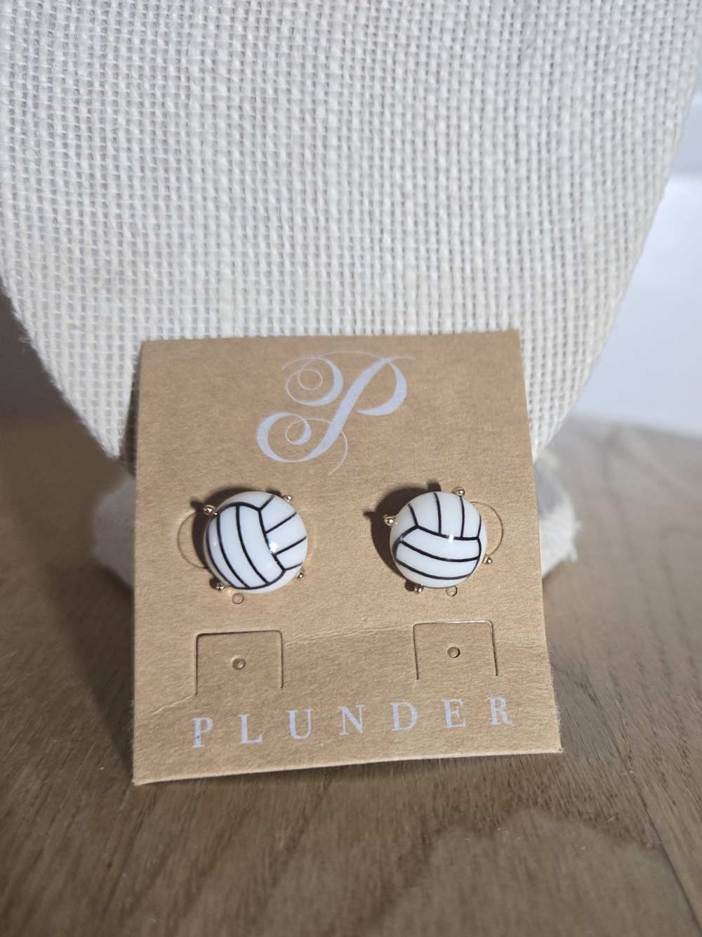 NWT Plunder White Volleyball Stud Earrings with Gold Accents